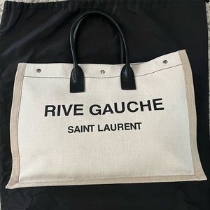 Saint Laurent Rive Gauche Large Tote Bag in Printed Canvas and Leather